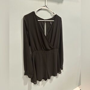 Black Romper with Mesh Sleeves